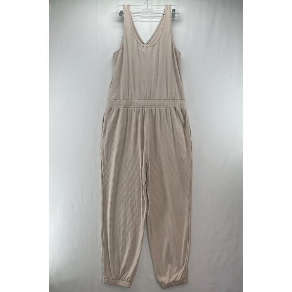 DOKOTOO Jumpsuit Size XL Ribbed Sleeveless Popover Tapered Cropped Beige - Picture 2 of 13